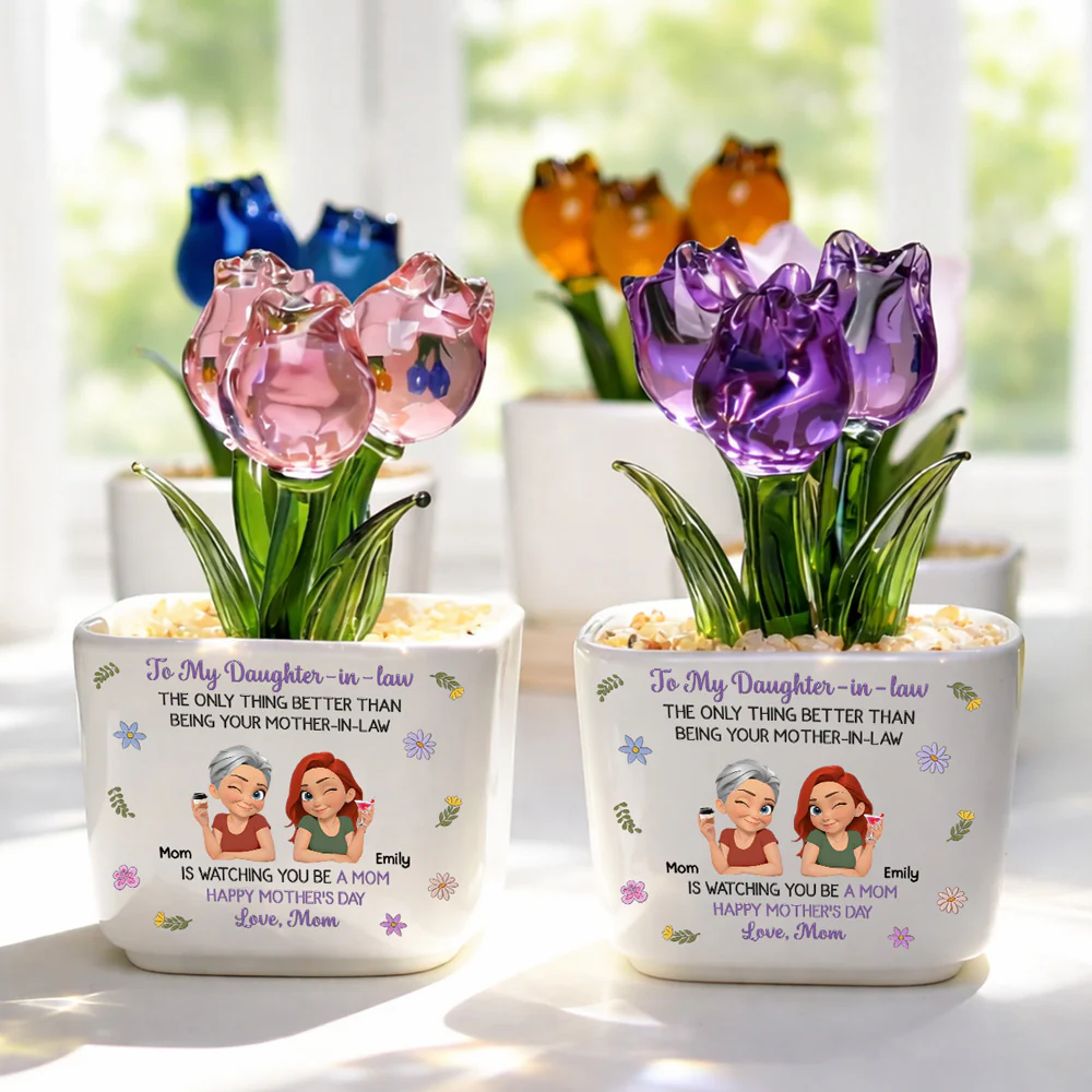 Mom And Daughter In Law Linked Together - Personalized Custom Glass Everlasting Tulips - Image 6