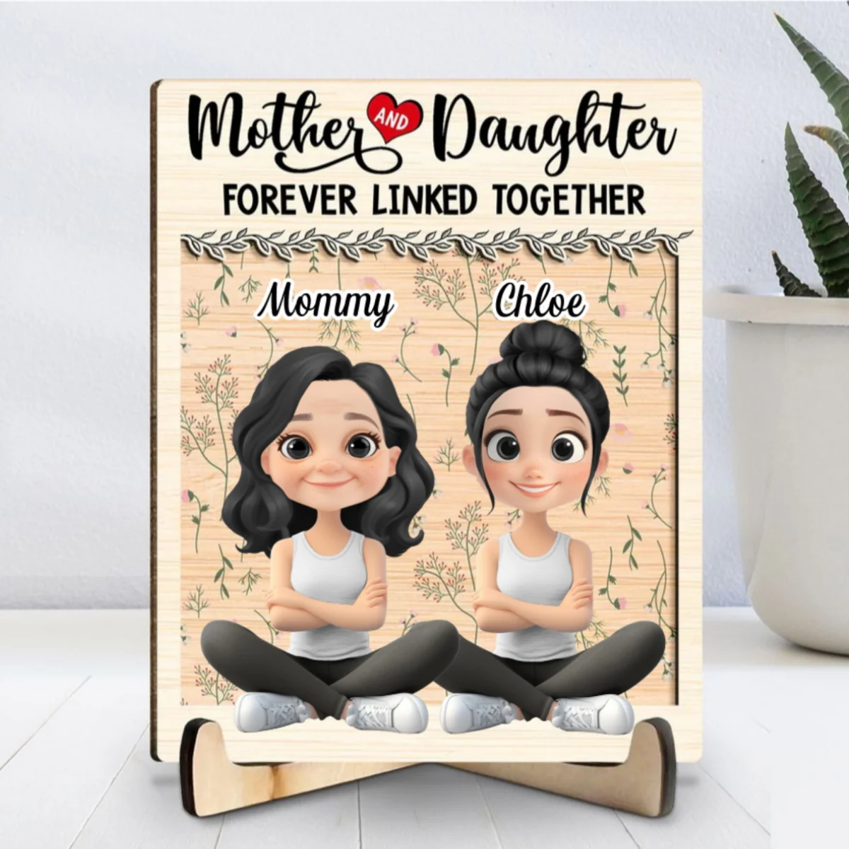 Mom And Daughter Together Version 2 - Personalized Custom Wooden Plaque - Image 6