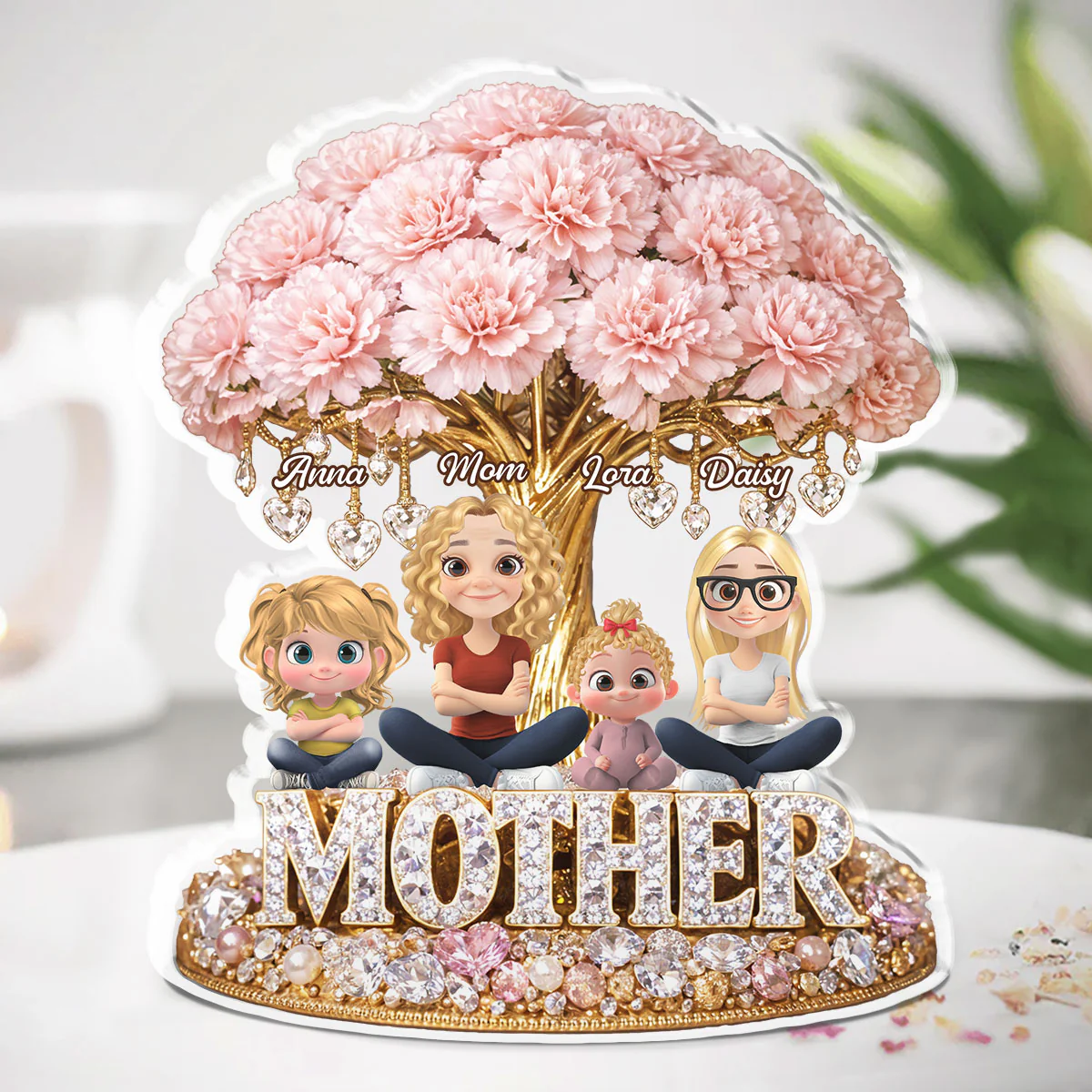 Mom And Daughters Crystal Memory - Personalized Custom Acrylic Plaque - Image 2