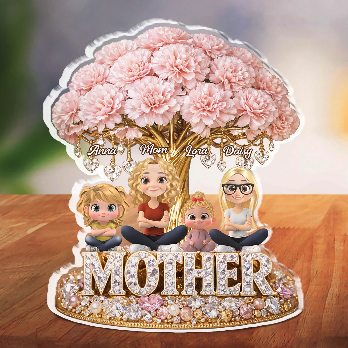 Mom And Daughters Crystal Memory - Personalized Custom Acrylic Plaque - Image 3