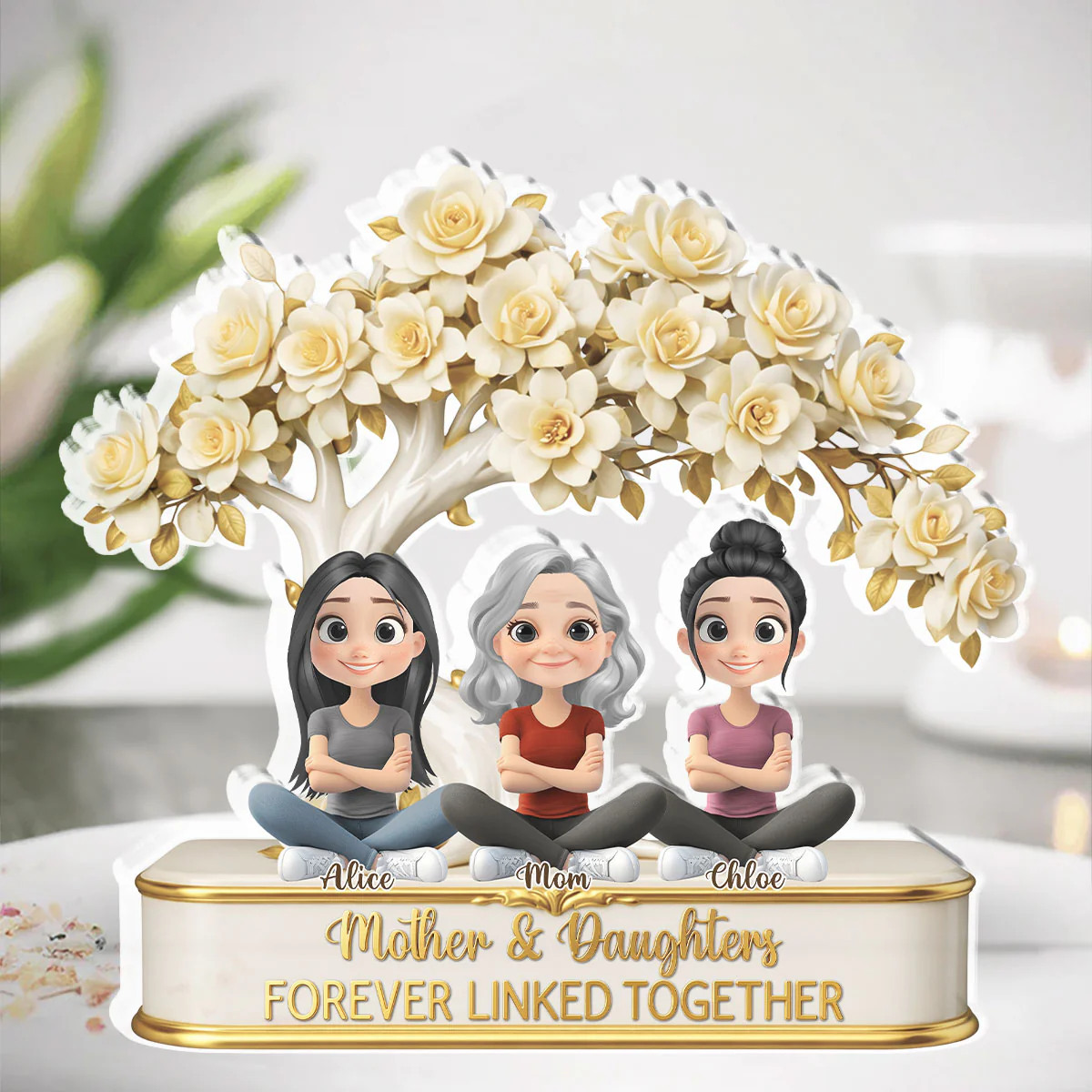 Mom And Daughters - Personalized Custom Acrylic Plaque - Image 2