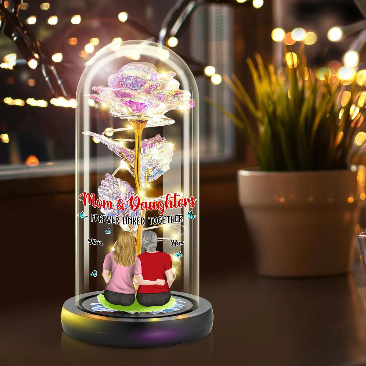 Mom And Lovely Daughter - Personalized Custom Sparkly Rose - Image 2