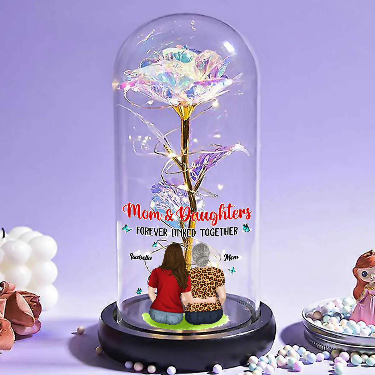 Mom And Lovely Daughter - Personalized Custom Sparkly Rose - Image 6