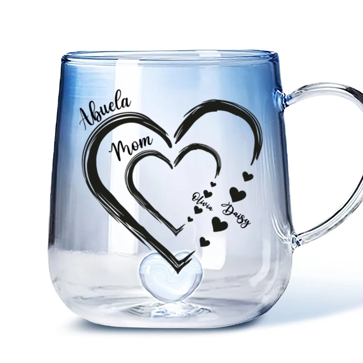 Mom Heart - Personalized Custom Blue Gradient Glass Mug - Image 6