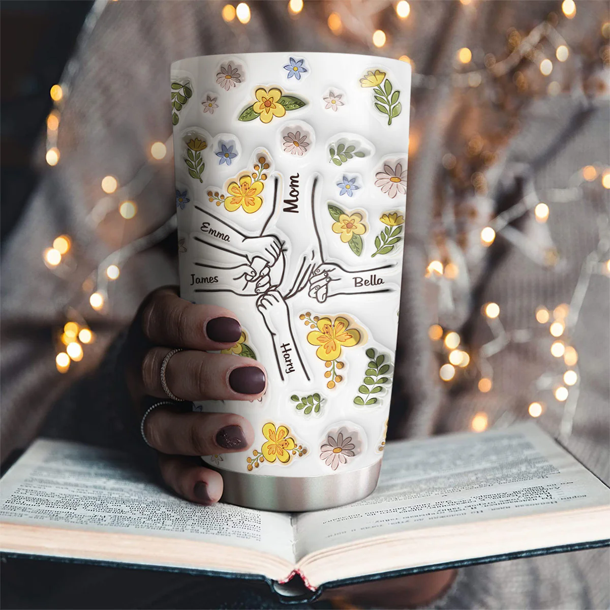 Mom Hold Our Hands, Also Our Hearts - Personalized Custom 3D Inflated Effect Tumbler - Image 2