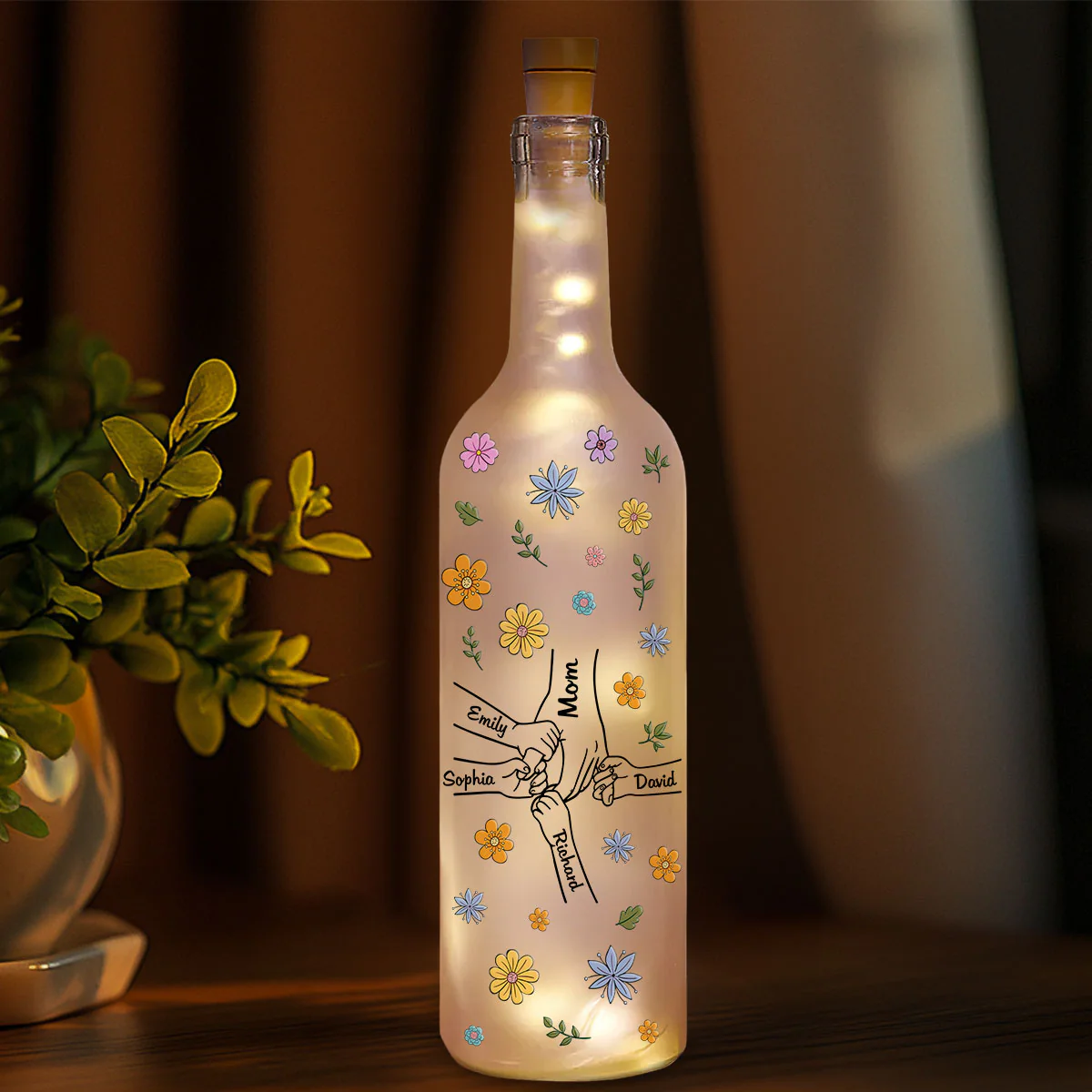 Mom Hold Our Hands - Personalized Custom Bottle Lamp - Image 2