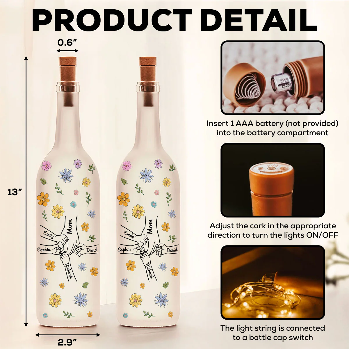 Mom Hold Our Hands - Personalized Custom Bottle Lamp - Image 6