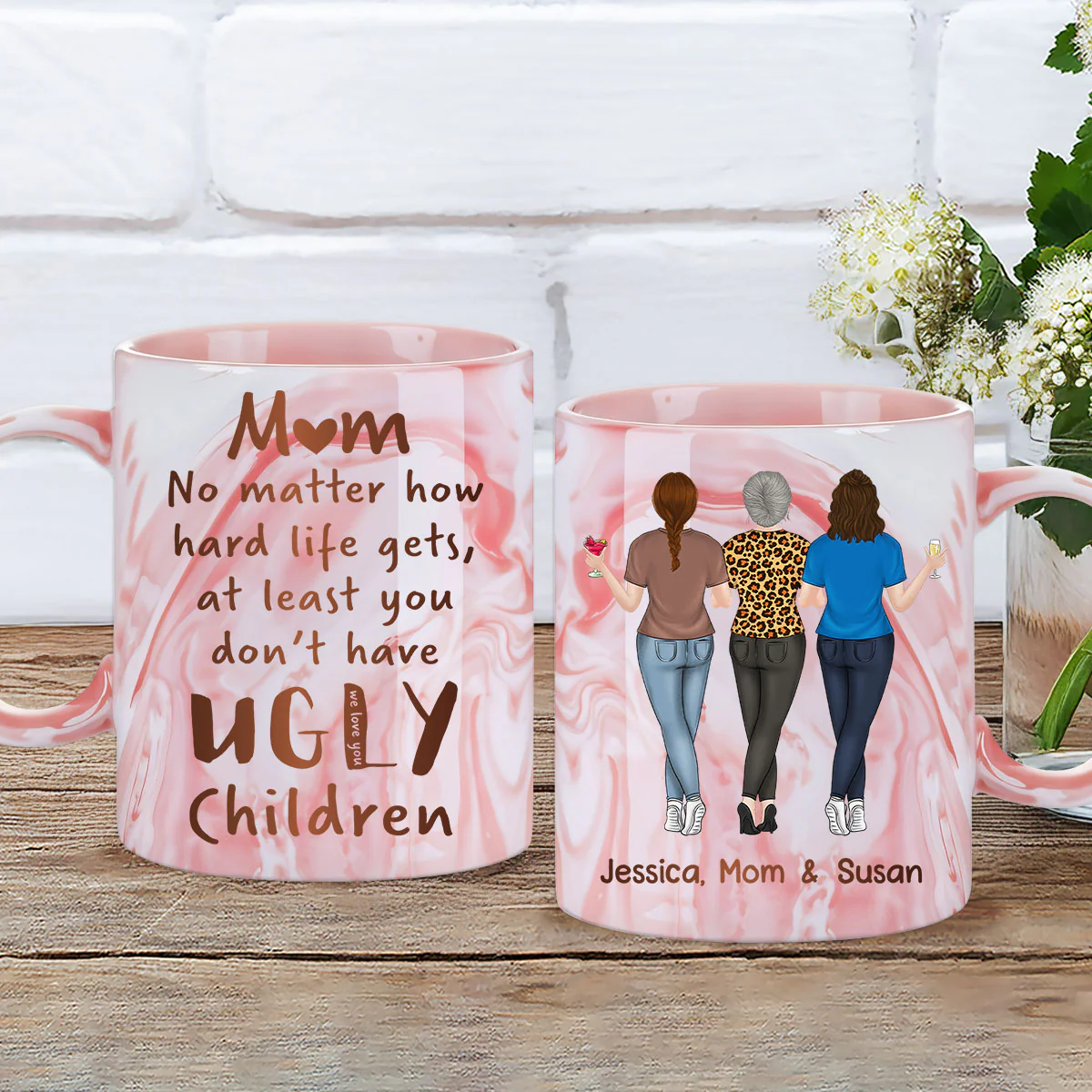 Mom Life Funny - Personalized Custom Pink Marble Mug - Image 2
