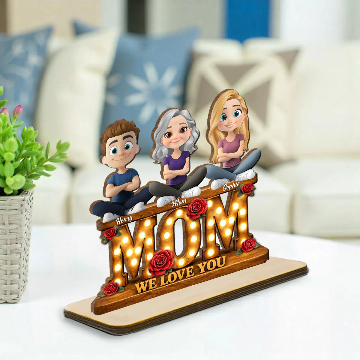 Mom Love Forever - Personalized Custom 2-Layer Wood Plaque With Flat Base - Image 3