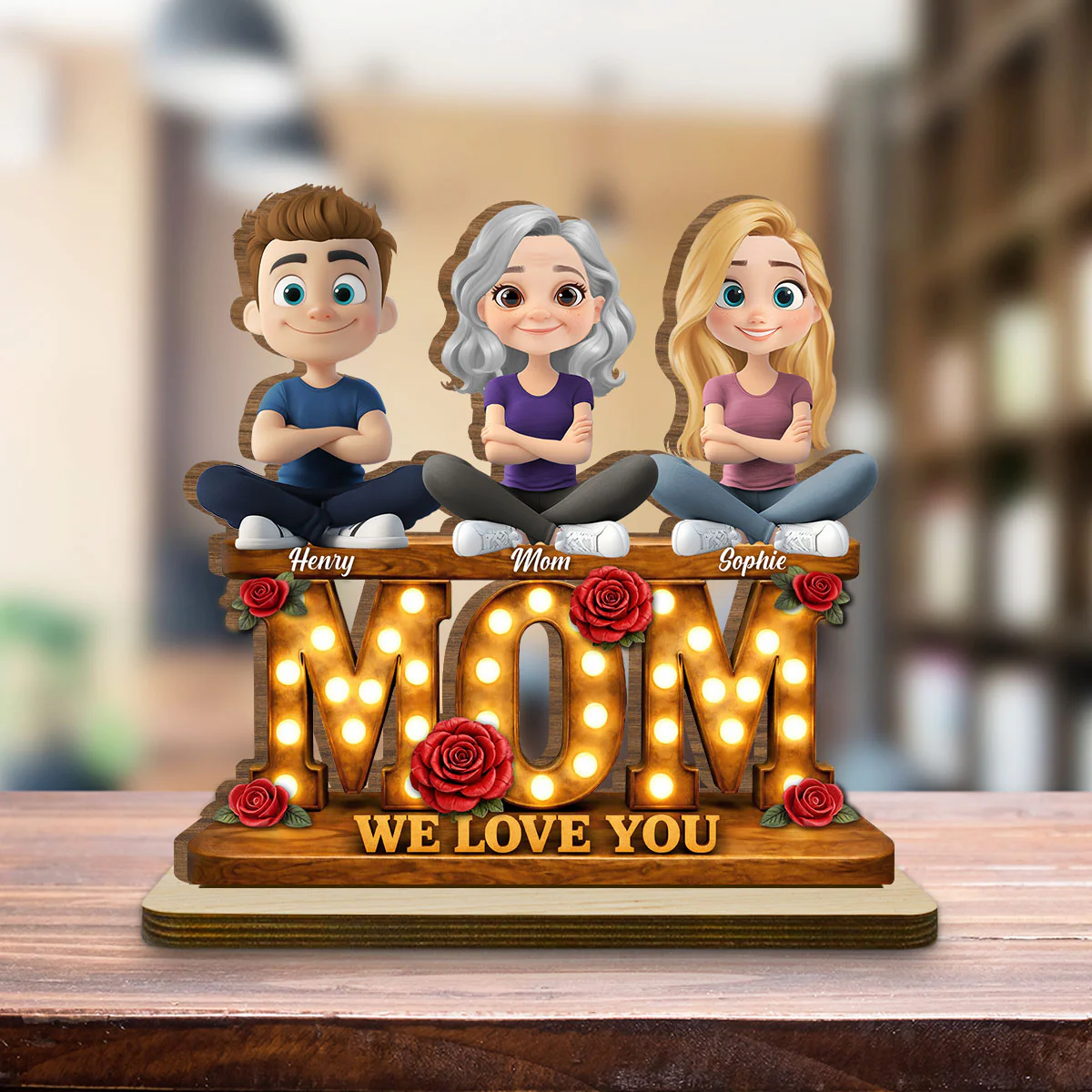 Mom Love Forever - Personalized Custom 2-Layer Wood Plaque With Flat Base - Image 4