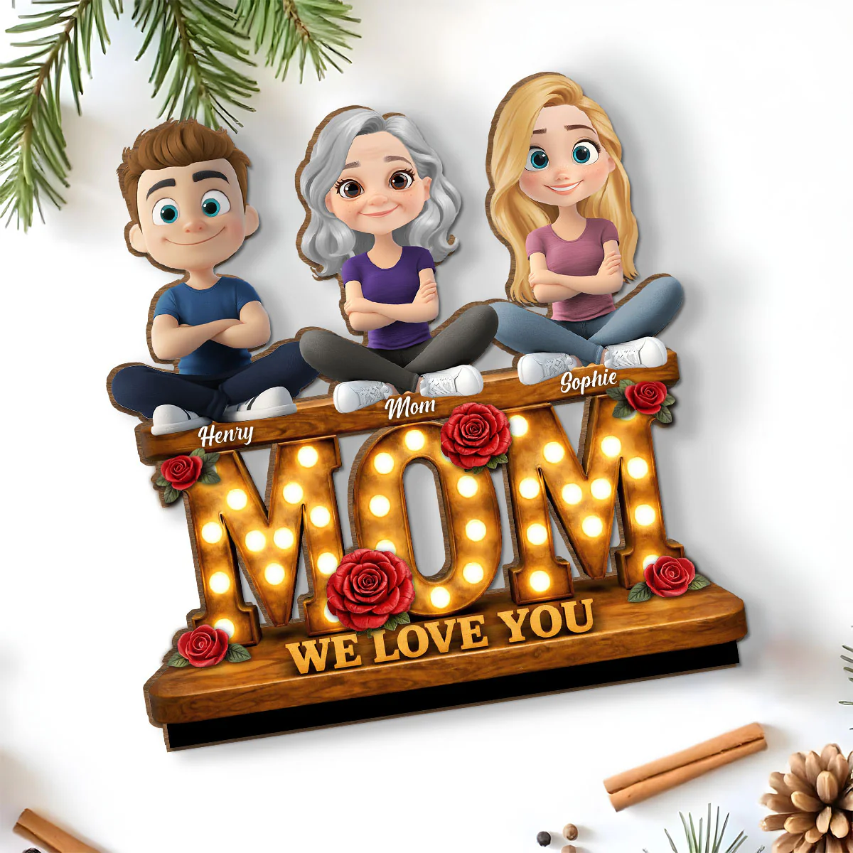 Mom Love Forever - Personalized Custom 2-Layer Wood Plaque With Flat Base - Image 5