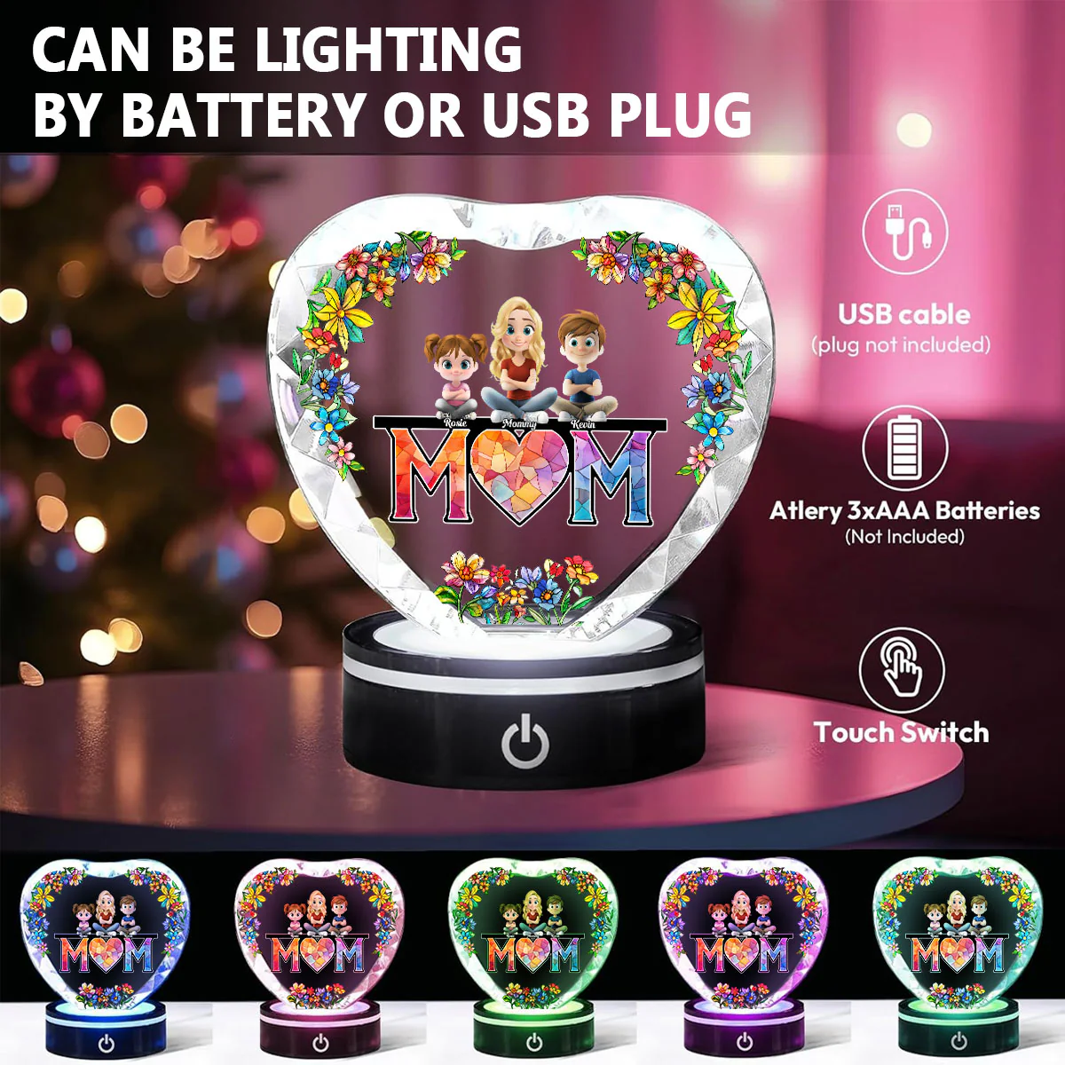 Mommy And Children - Personalized Custom Crystal Led Light - Image 6