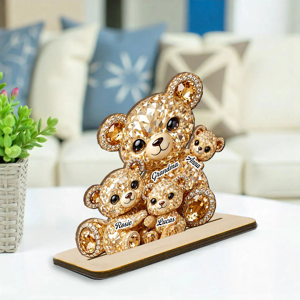 Mommy And Me Crystal Bear - Personalized Custom 2-Layer Wood Plaque With Flat Base - Image 3