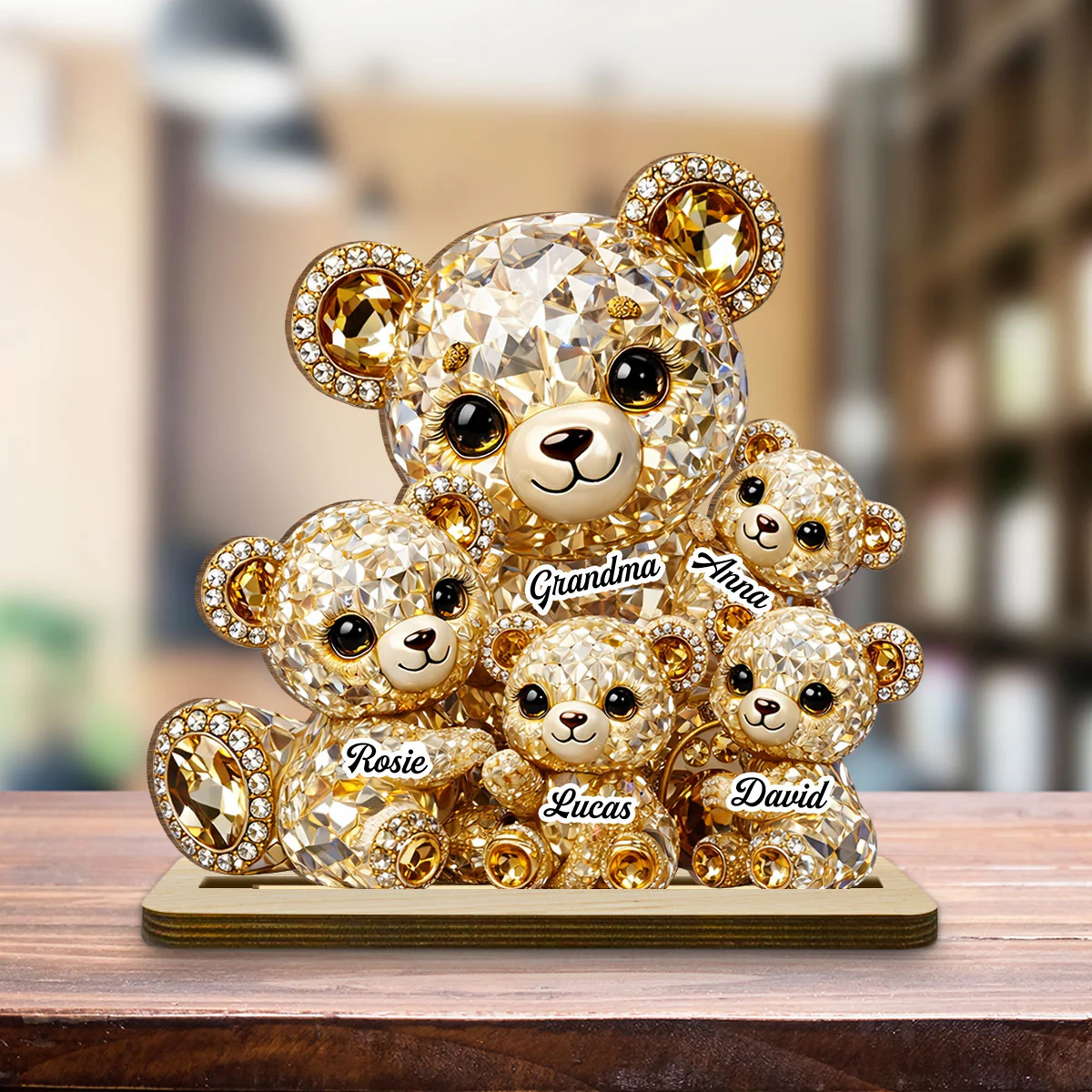 Mommy And Me Crystal Bear - Personalized Custom 2-Layer Wood Plaque With Flat Base - Image 4