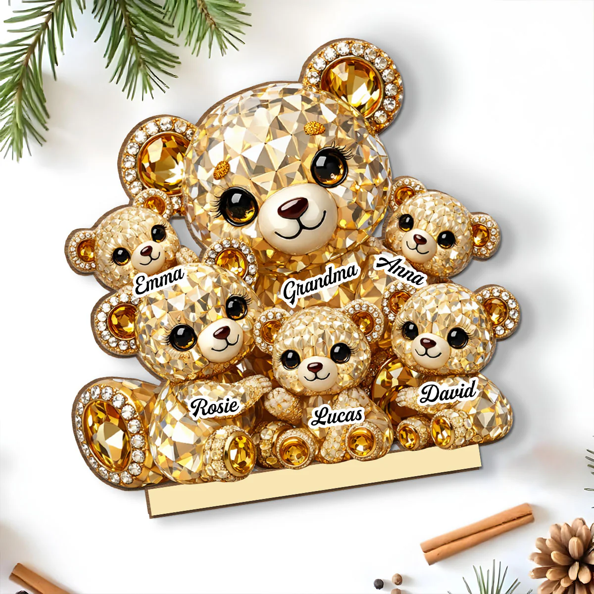Mommy And Me Crystal Bear - Personalized Custom 2-Layer Wood Plaque With Flat Base - Image 5