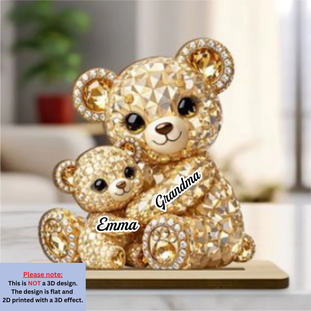 Mommy And Me Crystal Bear - Personalized Custom 2-Layer Wood Plaque With Flat Base - Image 6