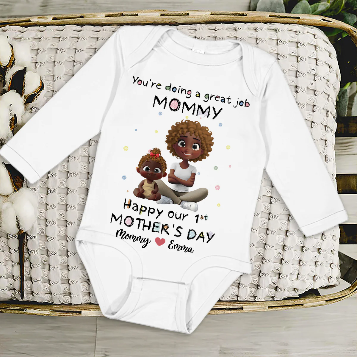 Mommy Doing A Great Job Happy Mother Day - Personalized Custom Long Sleeve Baby Onesie - Image 2