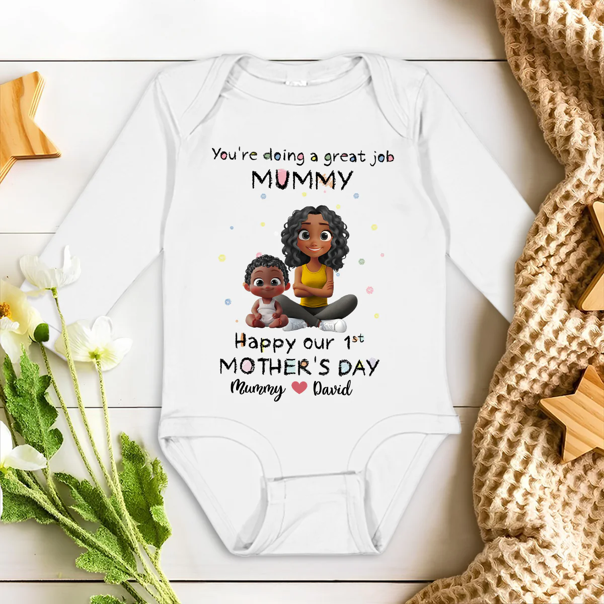 Mommy Doing A Great Job Happy Mother Day - Personalized Custom Long Sleeve Baby Onesie - Image 3