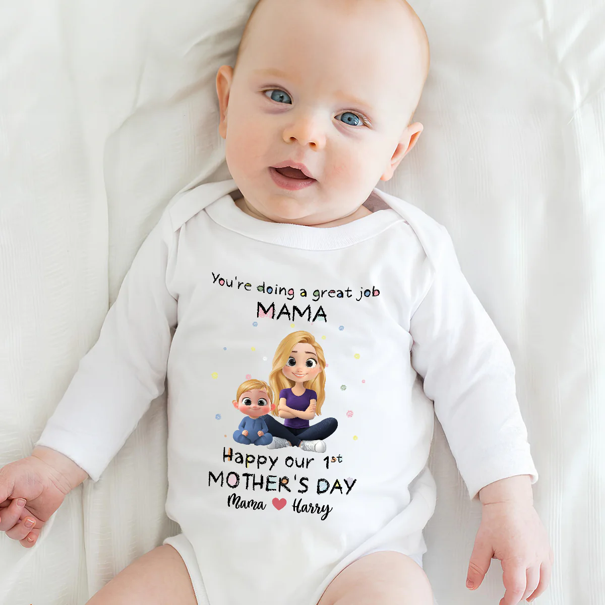 Mommy Doing A Great Job Happy Mother Day - Personalized Custom Long Sleeve Baby Onesie - Image 4