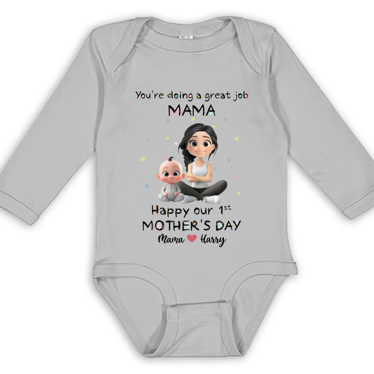 Mommy Doing A Great Job Happy Mother Day - Personalized Custom Long Sleeve Baby Onesie - Image 7