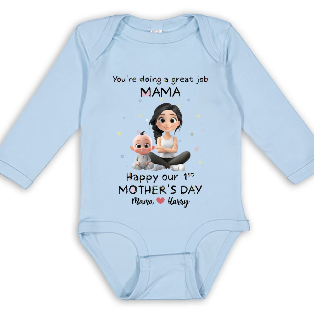 Mommy Doing A Great Job Happy Mother Day - Personalized Custom Long Sleeve Baby Onesie - Image 8