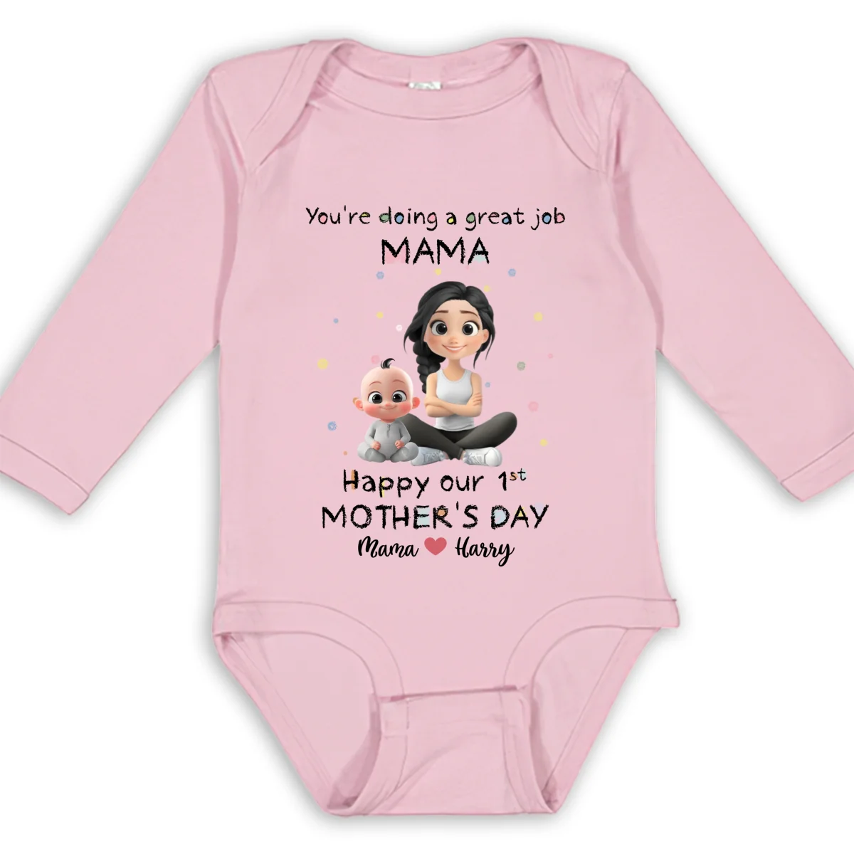 Mommy Doing A Great Job Happy Mother Day - Personalized Custom Long Sleeve Baby Onesie - Image 9
