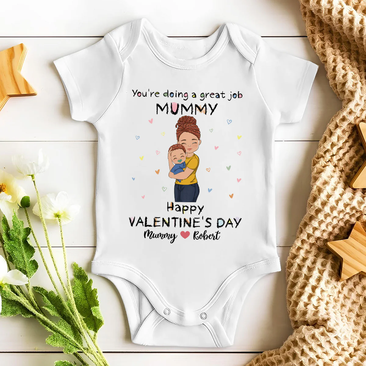 Mommy Doing A Great Job Happy Valentine - Personalized Custom Baby Onesie - Image 3