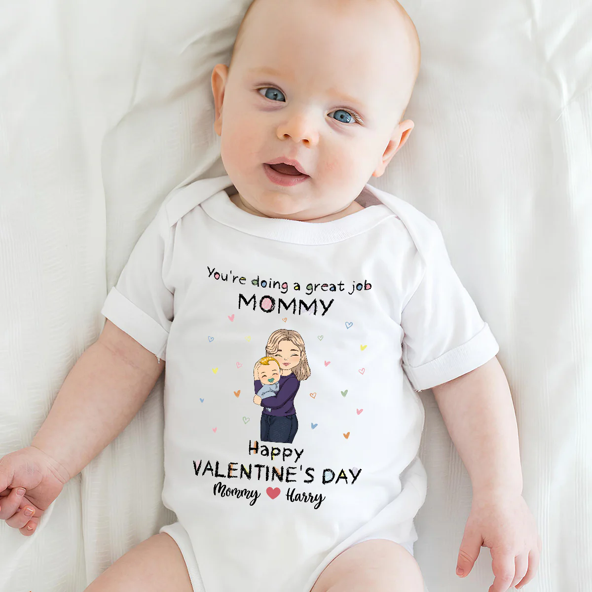 Mommy Doing A Great Job Happy Valentine - Personalized Custom Baby Onesie - Image 4