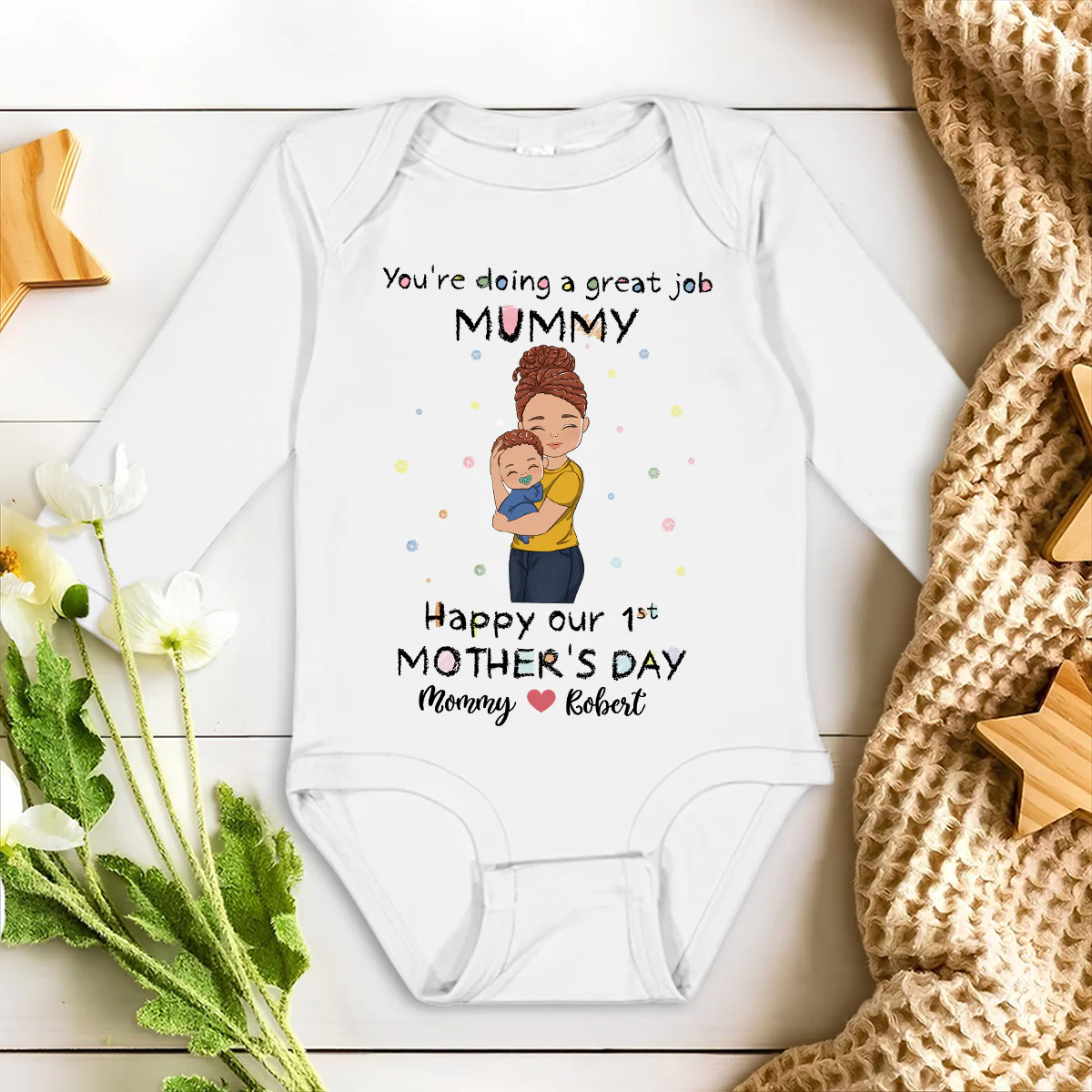 Mommy Doing A Great Job - Personalized Custom Long Sleeve Baby Onesie - Image 2