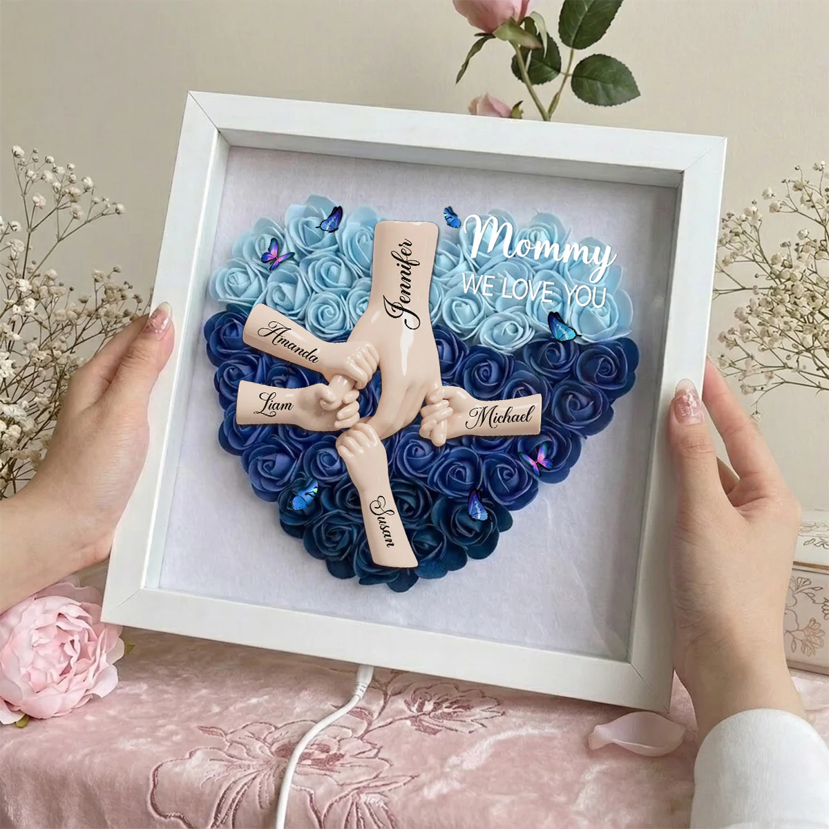 Mommy We Love You - Personalized Custom Flower Shadow Box With LED Light - Image 5