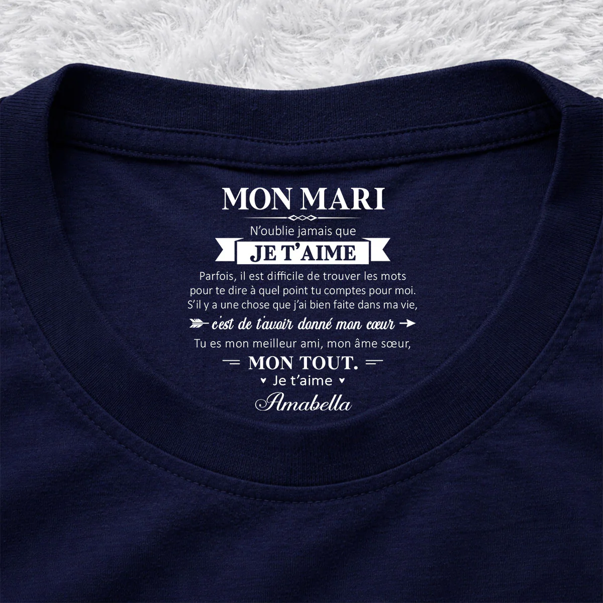 Mon âme sœur et mon tout – T-shirt avec impression personnalisée à l’intérieur du col