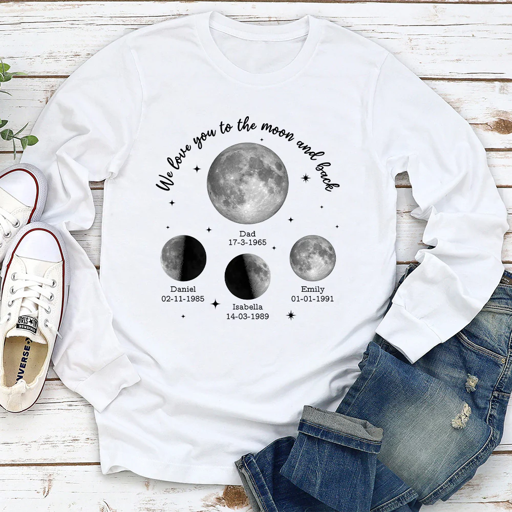 Moon Phase We Love You To The Moon And Back - Personalized Custom Shirt - Image 3