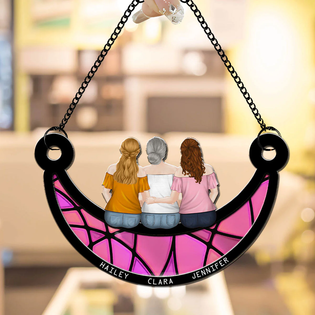 Mother And Children On The Moon - Personalized Custom Suncatcher - Image 2