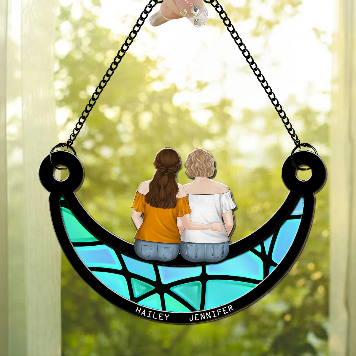 Mother And Children On The Moon - Personalized Custom Suncatcher - Image 3