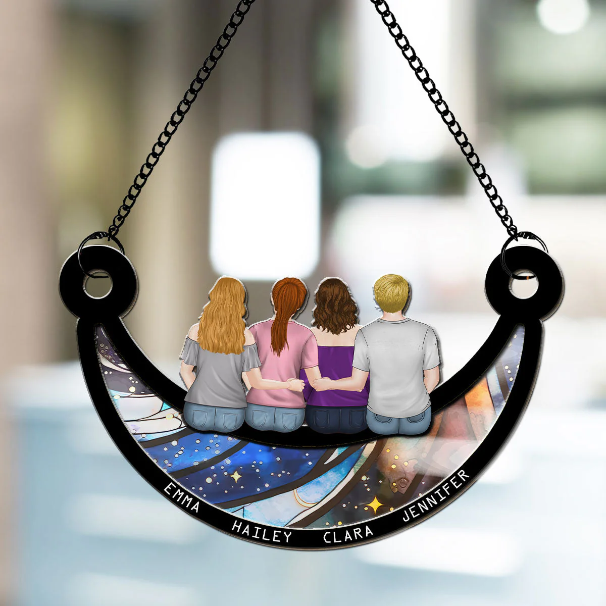 Mother And Children On The Moon - Personalized Custom Suncatcher - Image 5