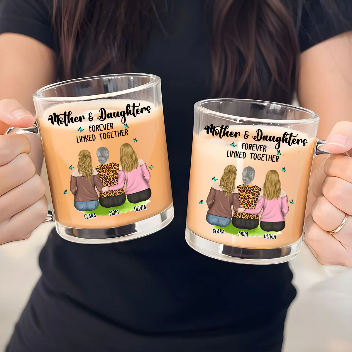 Mother And Daughter Connected By Love - Personalized Custom Glass Mug - Image 4