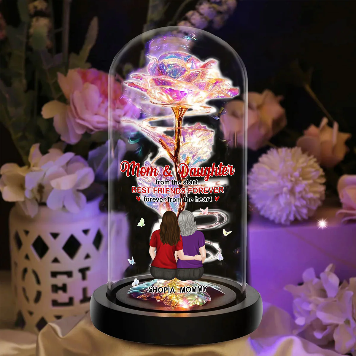 Mother And Daughter Forever From The Heart - Personalized Custom Sparkly Rose - Image 3