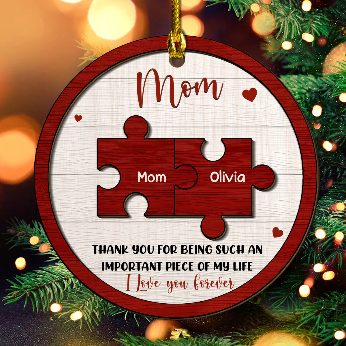 Mother And Daughter Forever Linked Together - Personalized Custom Freeshape 2-Layered Wood Ornament - Image 2