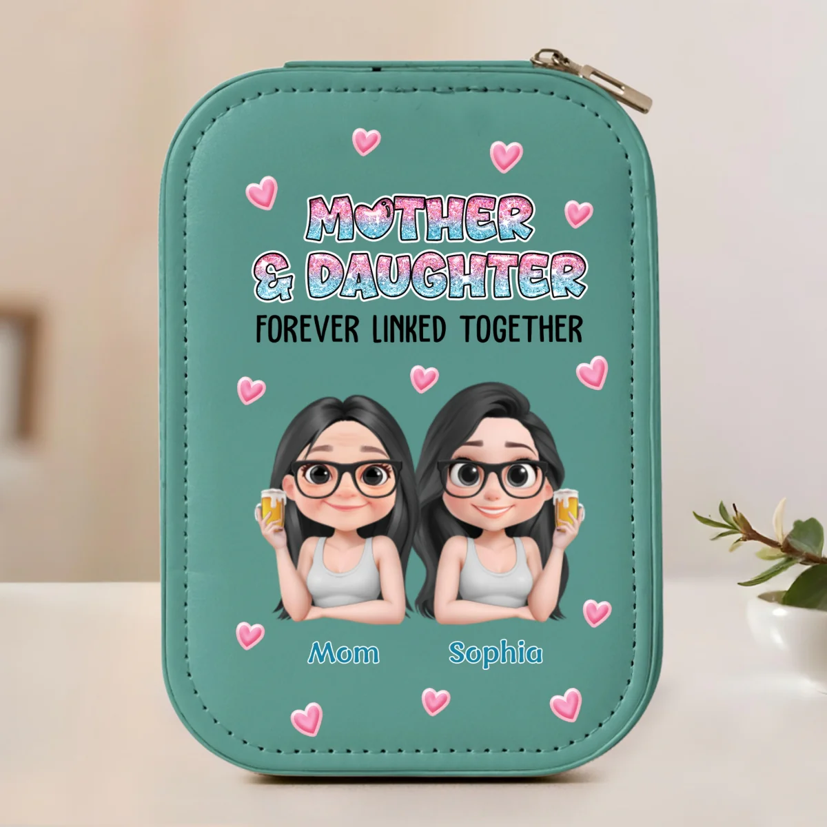 Mother And Daughter Forever Linked Together - Personalized Custom Jewelry Box With LED Mirror - Image 8
