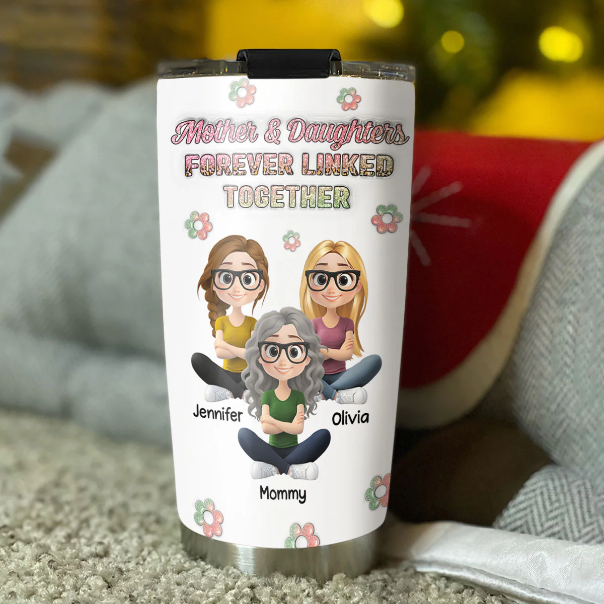 Mother And Daughter Linked Forever Cartoonize - Personalized Custom 3D Inflated Effect Tumbler - Image 5