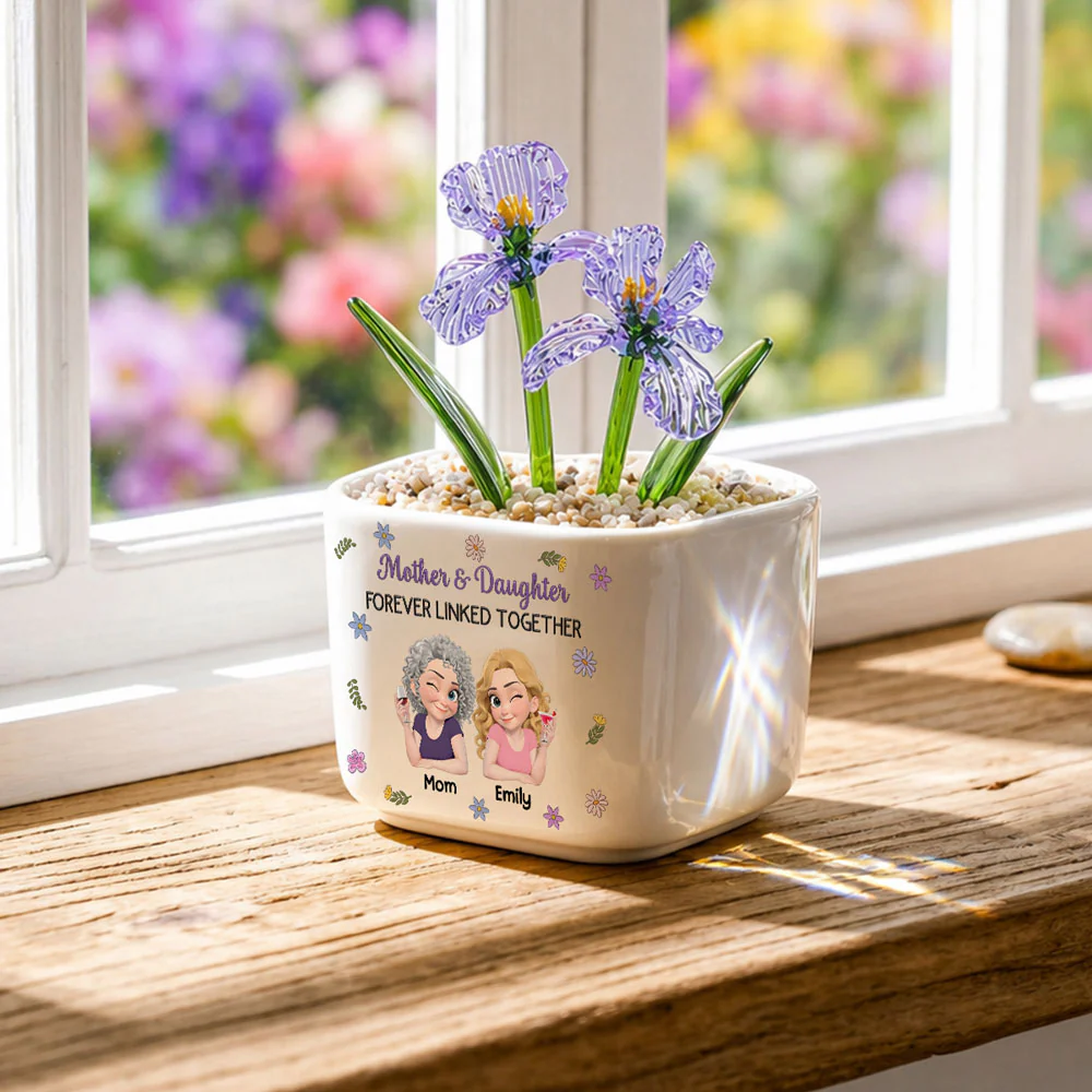Mother And Daughter Linked Together Cartoon - Personalized Custom Glass Birth Month Flower - Image 4