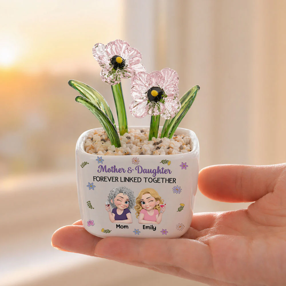 Mother And Daughter Linked Together Cartoon - Personalized Custom Glass Birth Month Flower - Image 5
