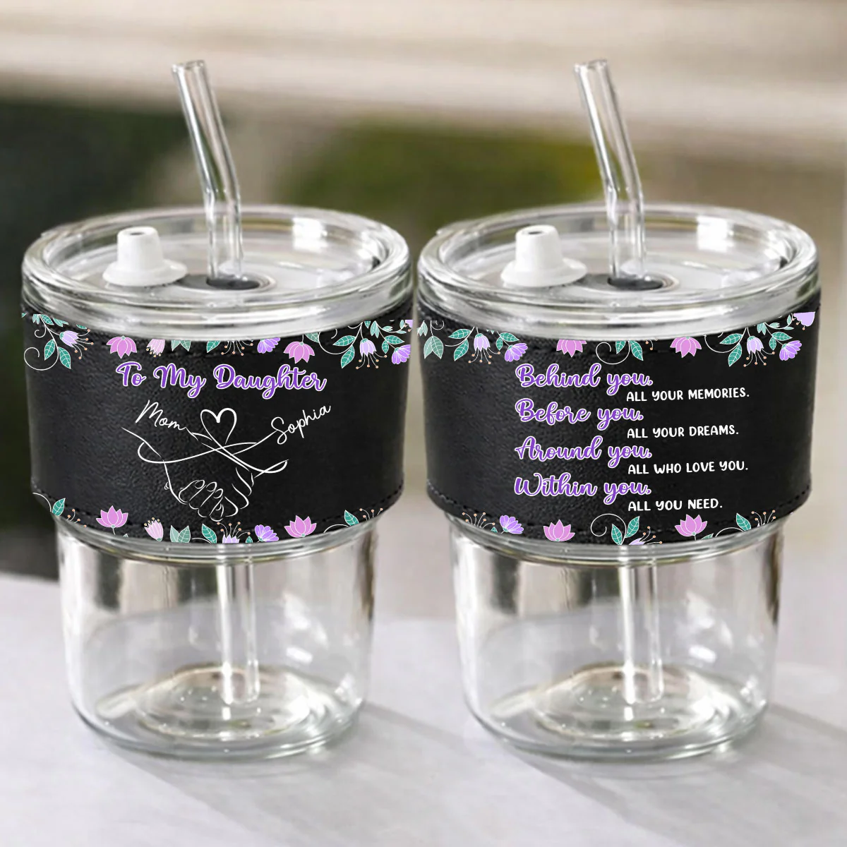 Mother And Daughter Relationship - Personalized Custom Leather Glass Cup - Image 2