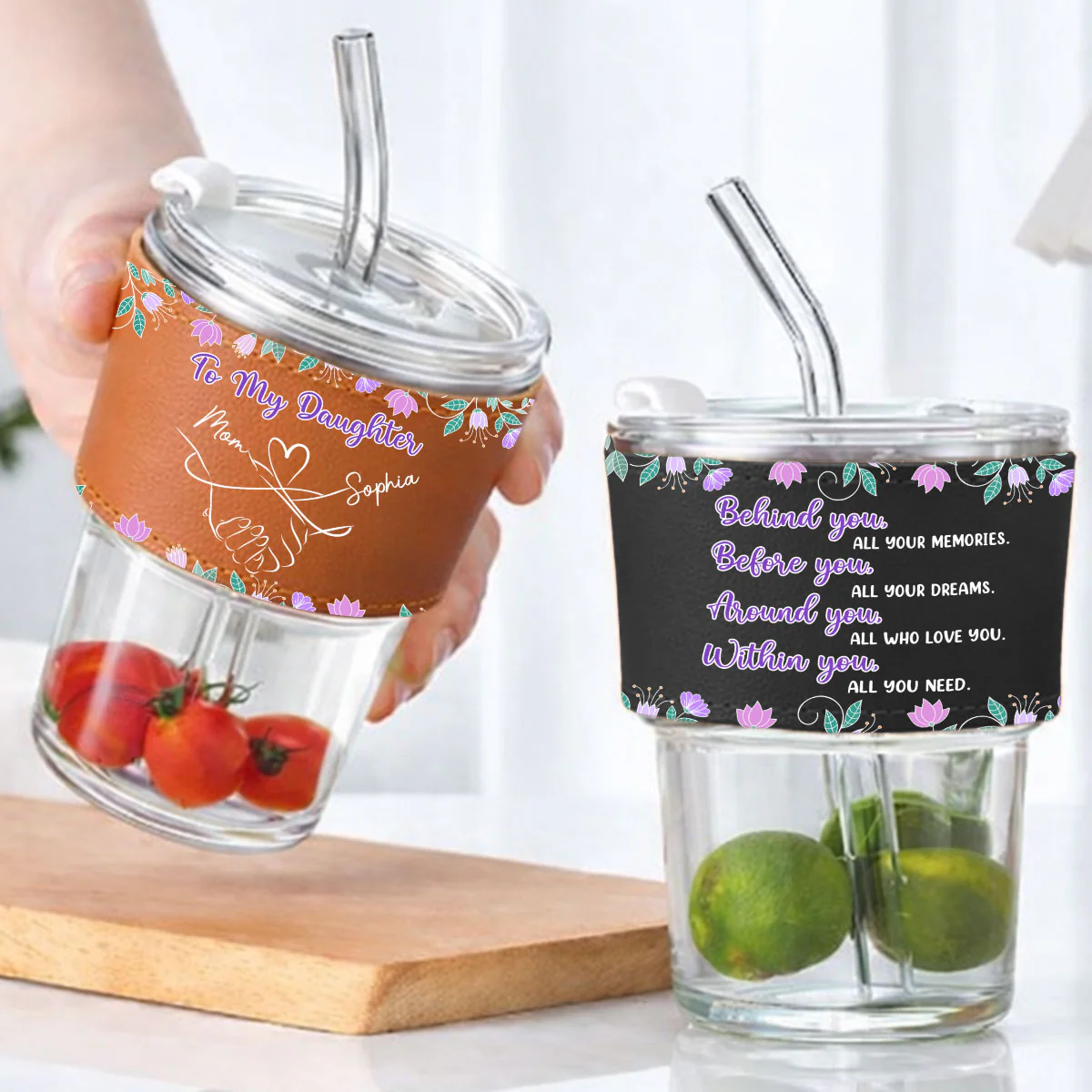 Mother And Daughter Relationship - Personalized Custom Leather Glass Cup - Image 5
