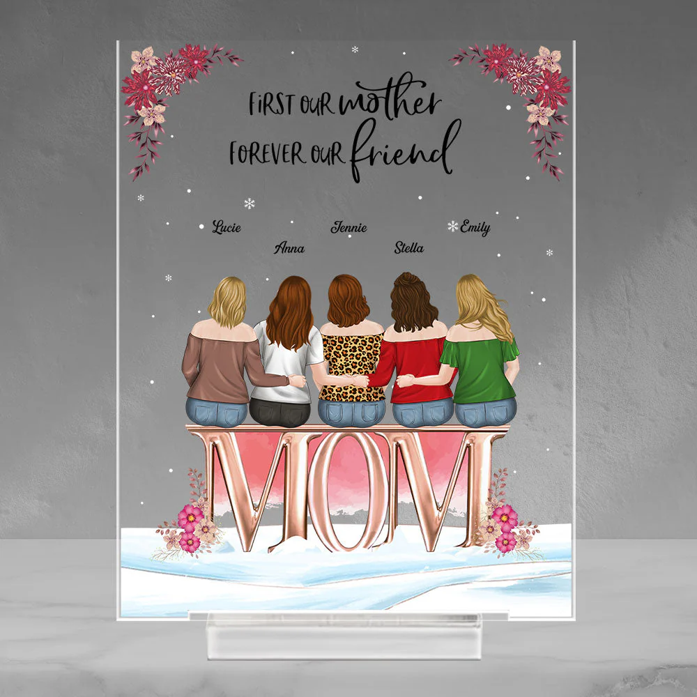 Mother And Daughters Forever Linked Together - Personalized Custom Acrylic Plaque With Base - Image 5