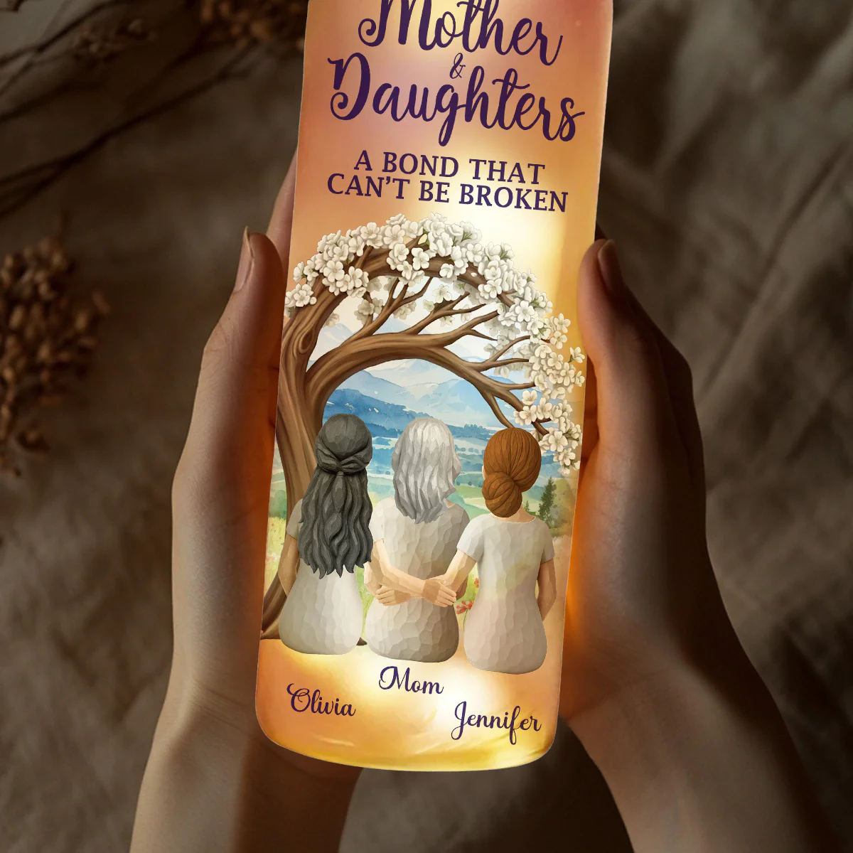 Mother And Daughters - Personalized Custom Bottle Lamp - Image 4
