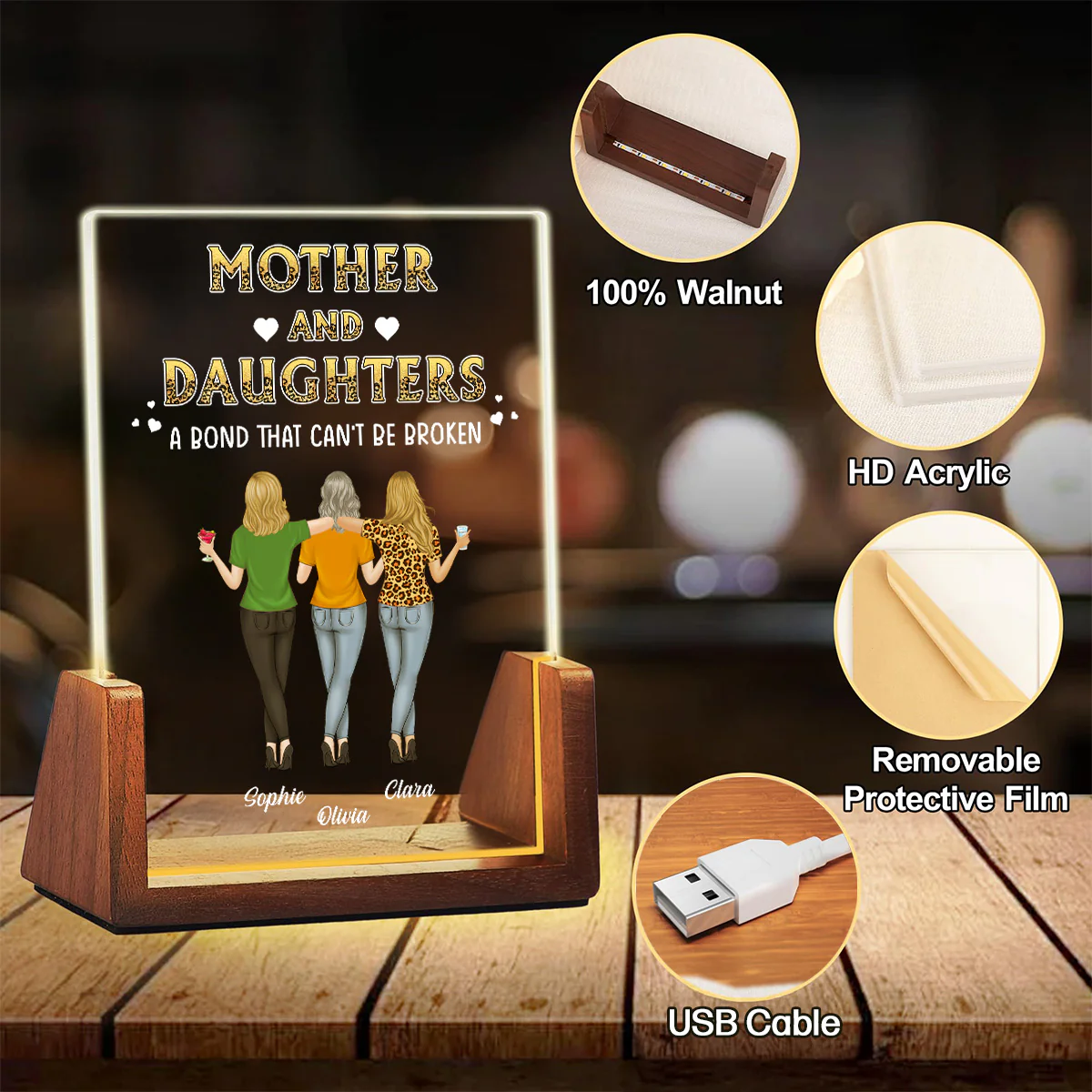 Mother And Daughters - Personalized Custom Plaque With Walnut Base - Image 6