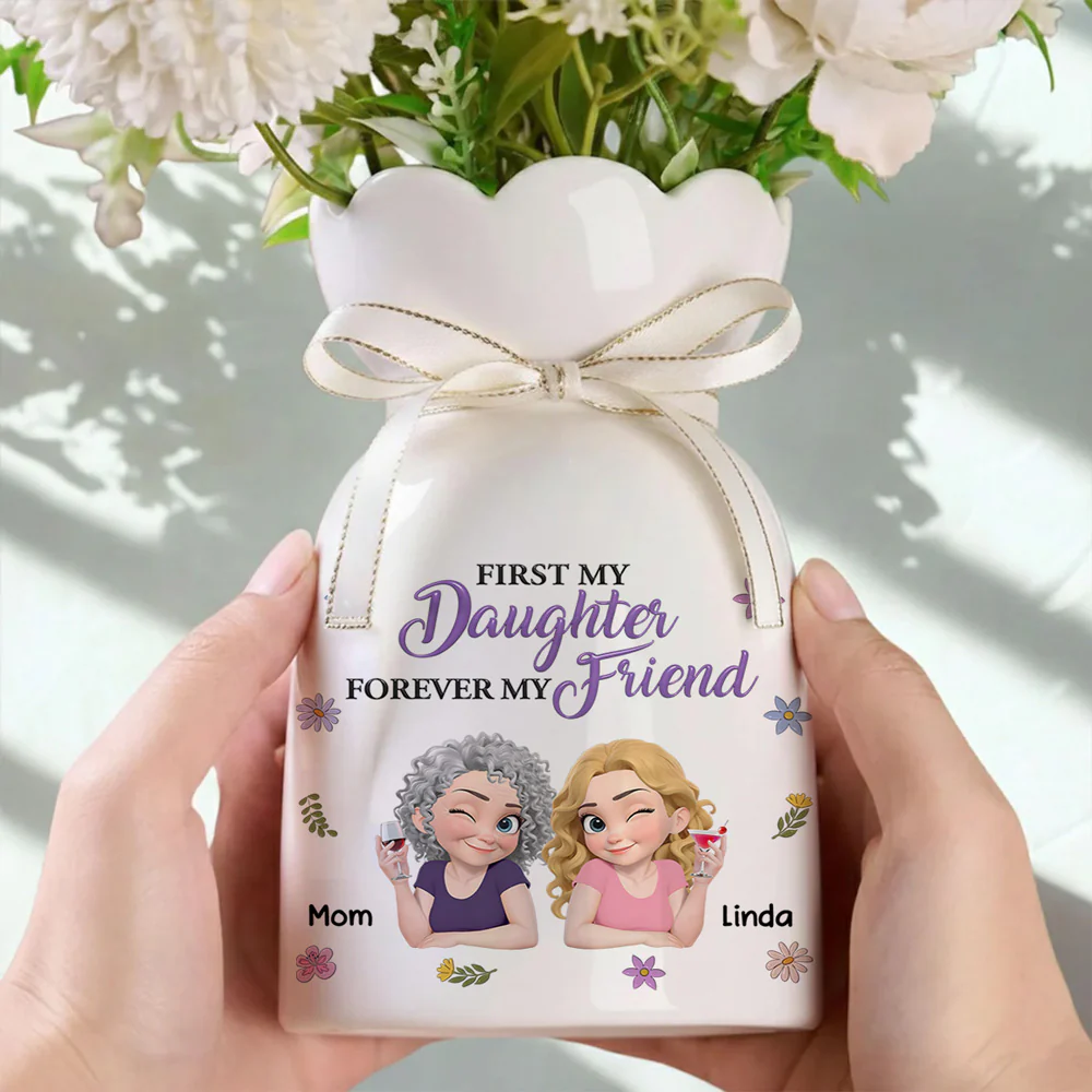 Mother Daughter Friend Forever - Personalized Custom Ribbon Tie Flower Vase - Image 2