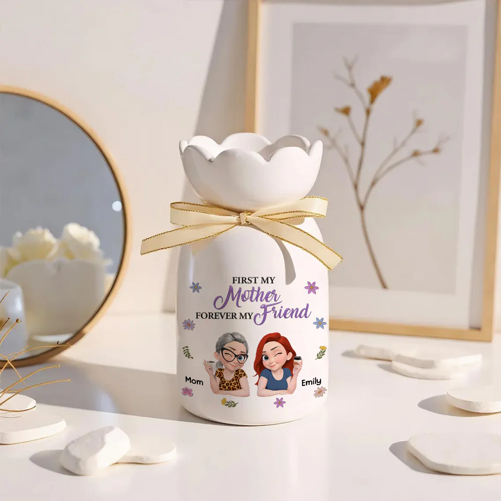 Mother Daughter Friend Forever - Personalized Custom Ribbon Tie Flower Vase - Image 3