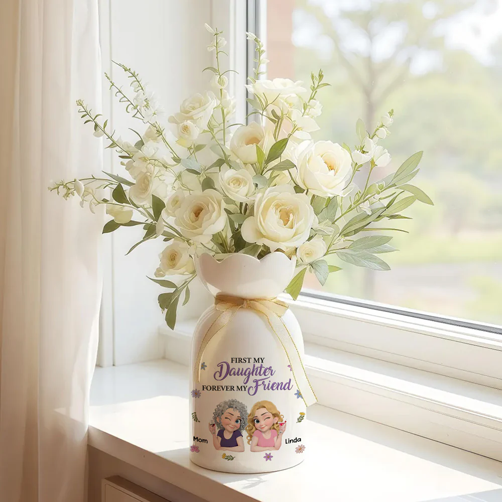 Mother Daughter Friend Forever - Personalized Custom Ribbon Tie Flower Vase - Image 4